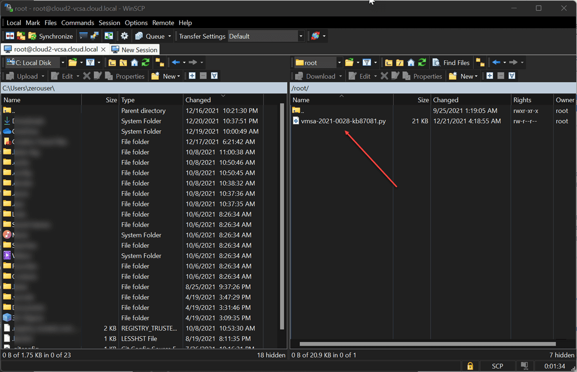 Upload the Log4j Python script to your vCenter Server