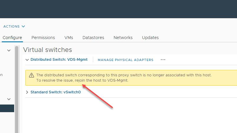 VDS proxy switch out of sync warning