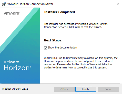 VMware Horizon 8 2111 installer upgrade process completes successfully