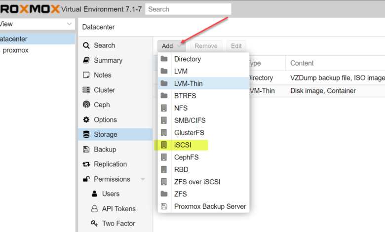 Add a new iSCSI target in Proxmox