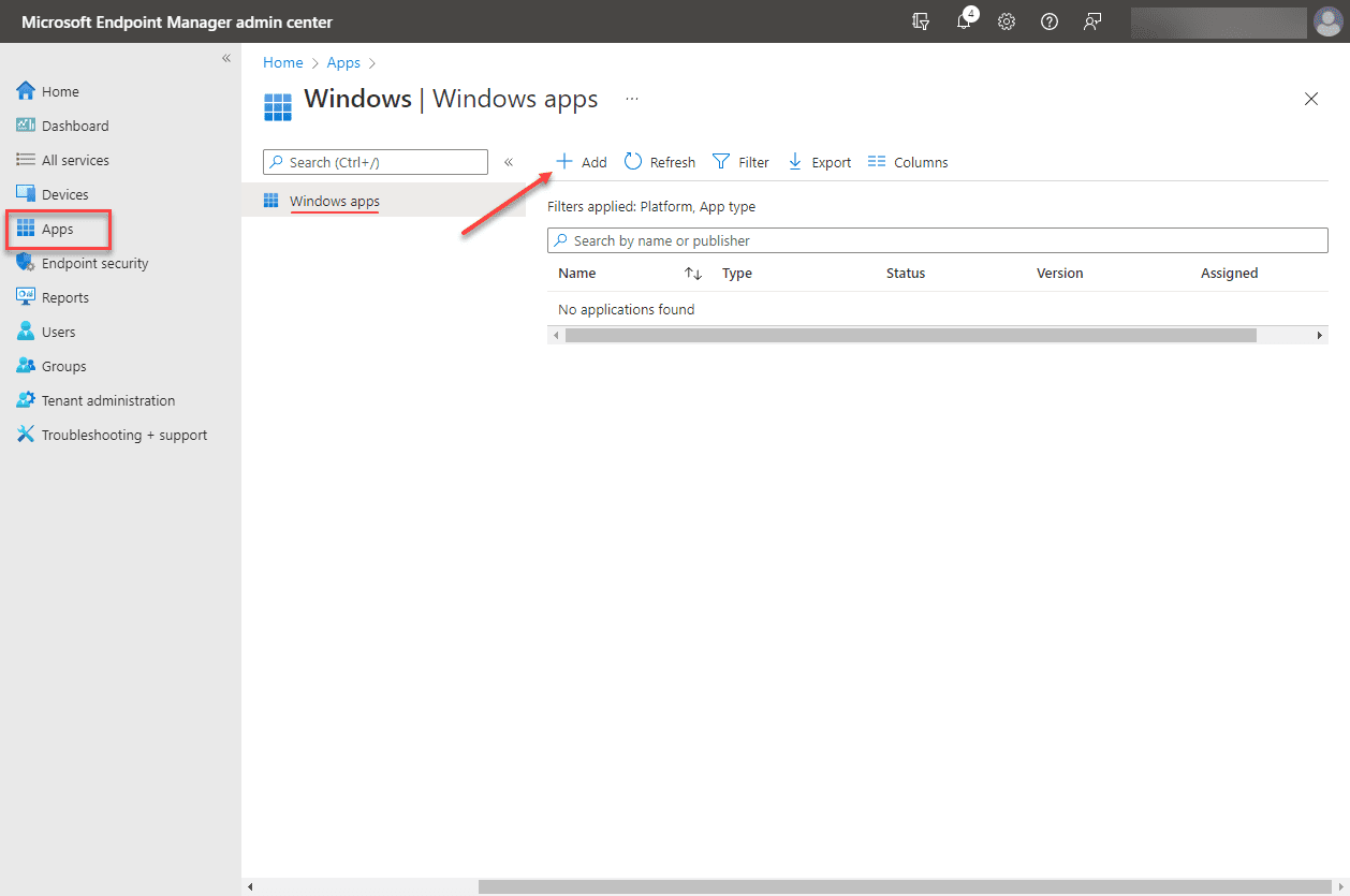 Add apps to the Windows Apps section in Endpoint Manager