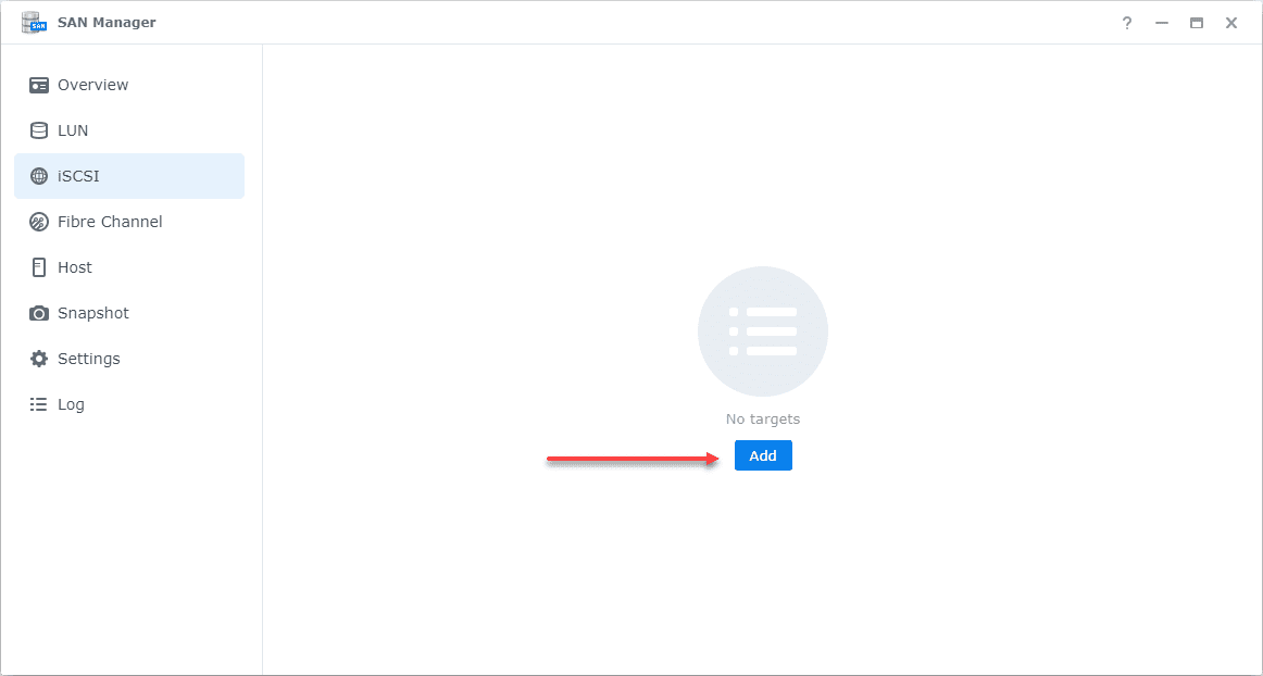 Adding a new iSCSI target in the Synology SAN Manager