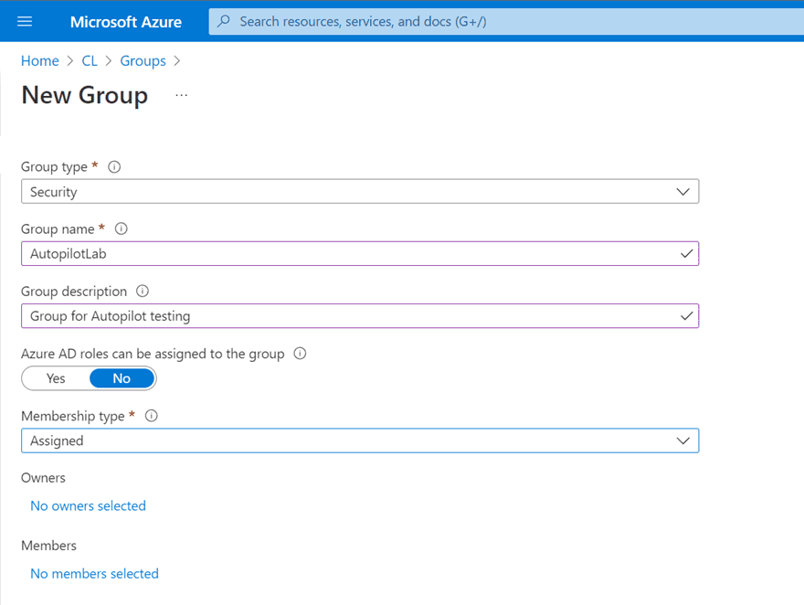 Adding an Azure Active Directory group for and Intune lab and Autopilot testing