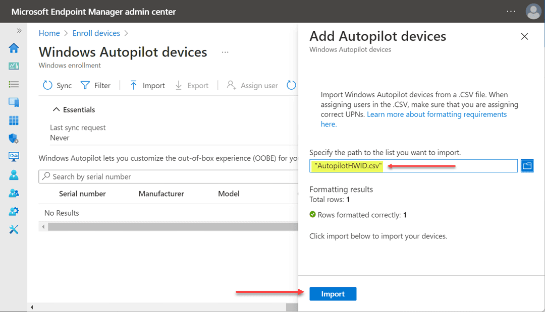 Adding the AutoPilotHWID csv file