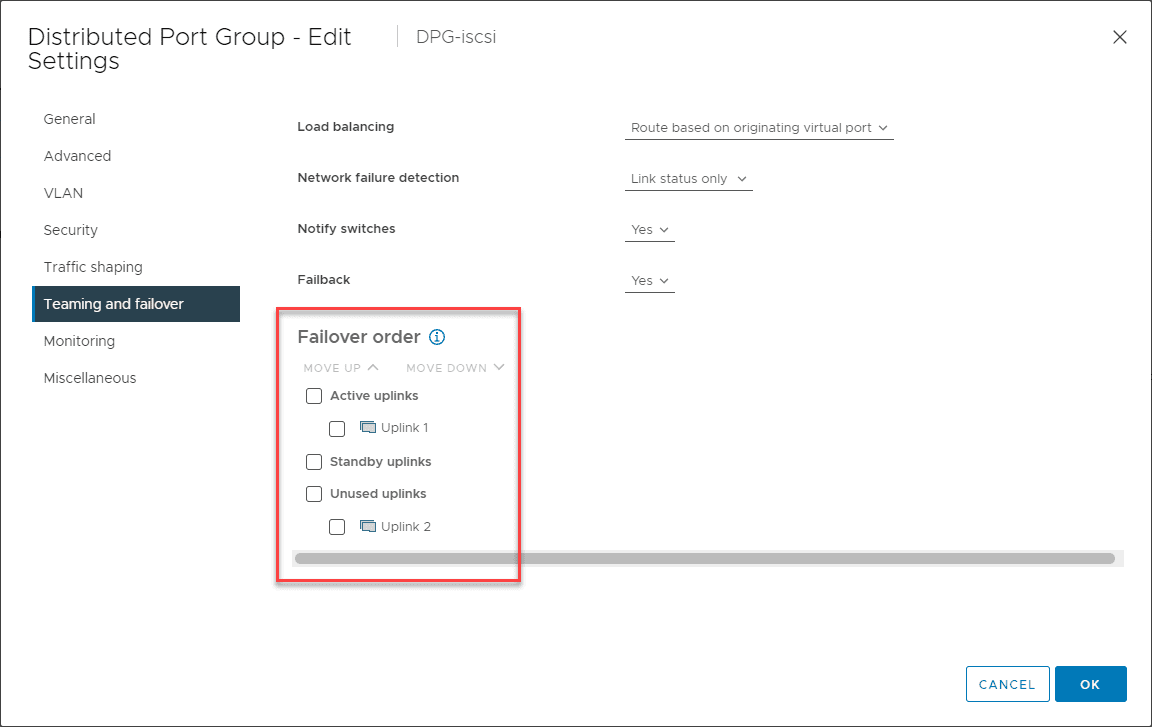 Adding the Distributed Port Group for iSCSI traffic