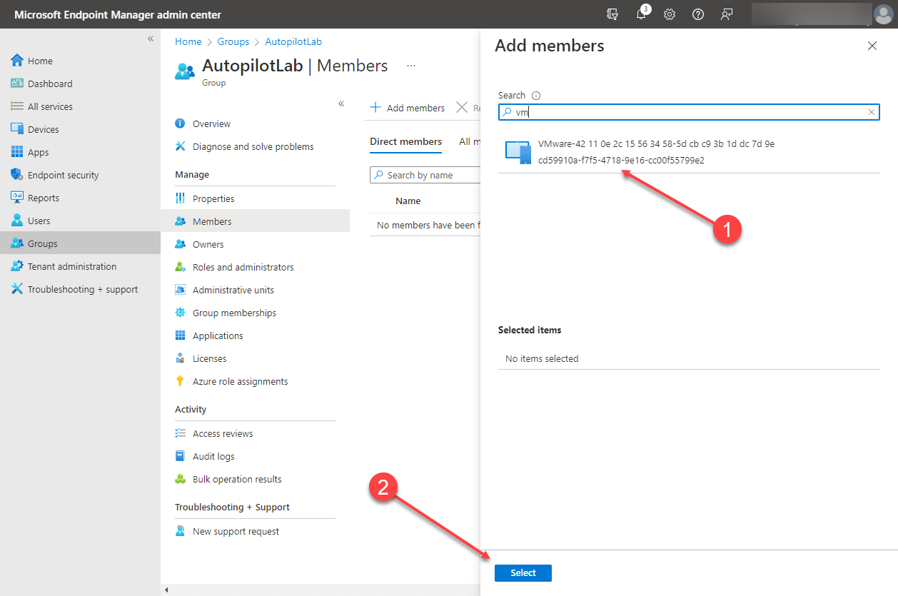 Adding the VMware vSphere VM to the AutoPilot Lab group