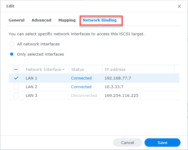 Bind the iSCSI LUN to a specific network adapter