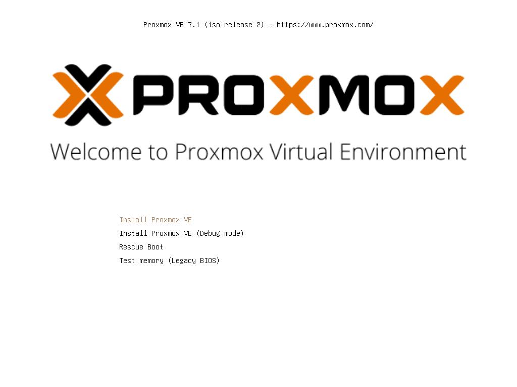 Booting the Proxmos 7.1 VE installer