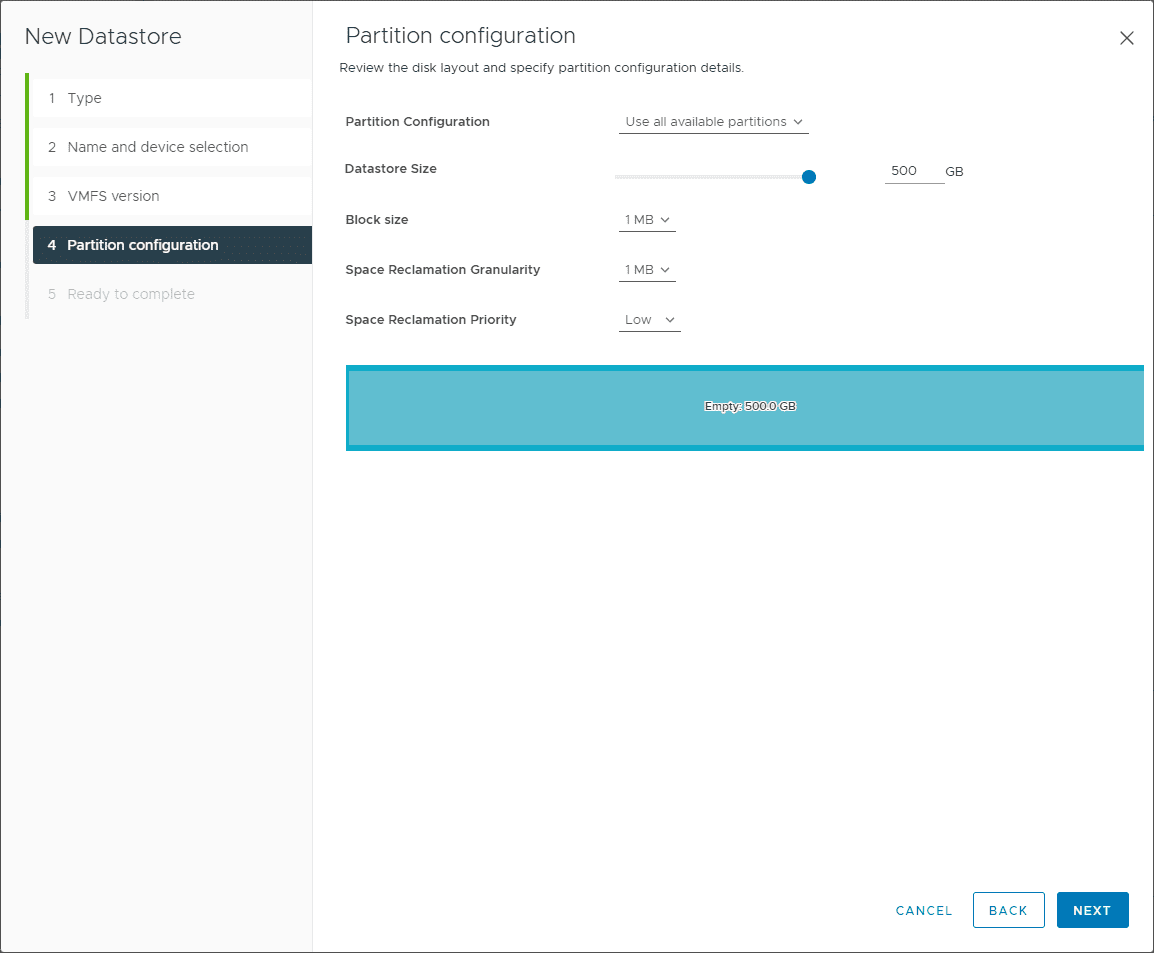 Choose the partition configuration