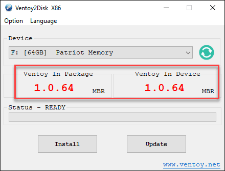 Comparing the versions of Ventoy installed