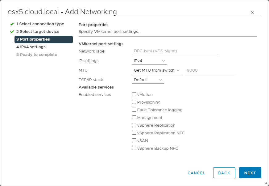 Configure the VMkernel port properties