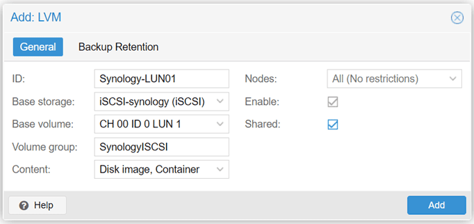 Configure the base storage pointed to the Synology iSCSI target