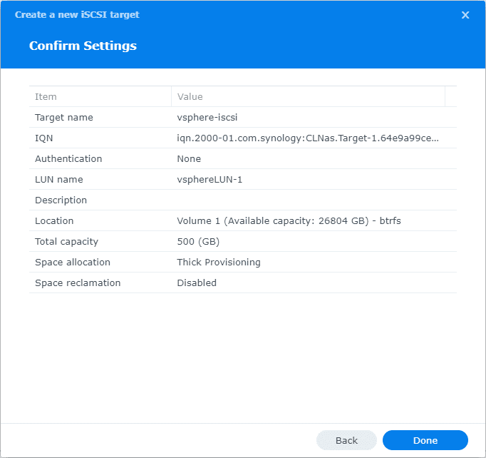 Confirm the iSCSI LUN configuration