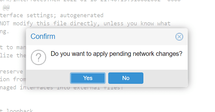 Confirm to apply the pending network changes