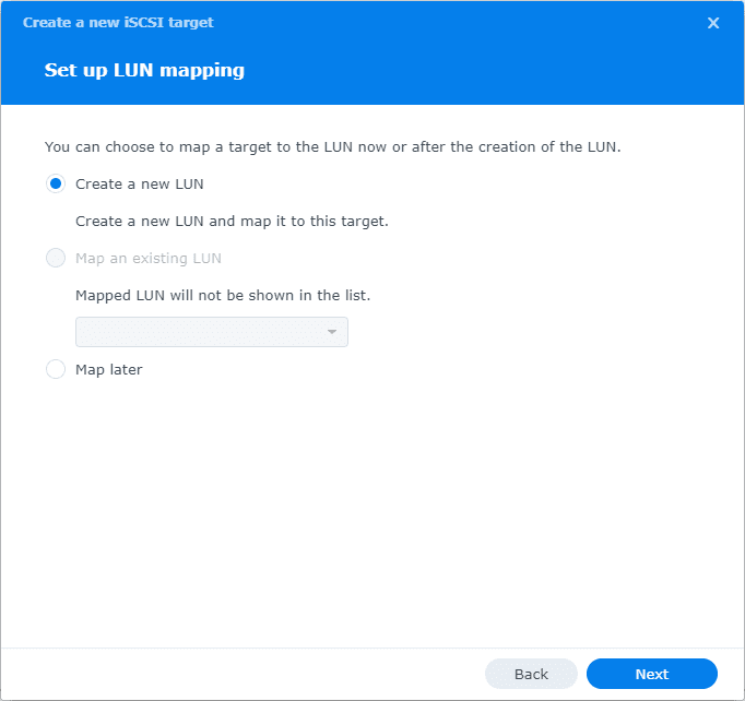 Creating a new LUN to map to the new iSCSI target