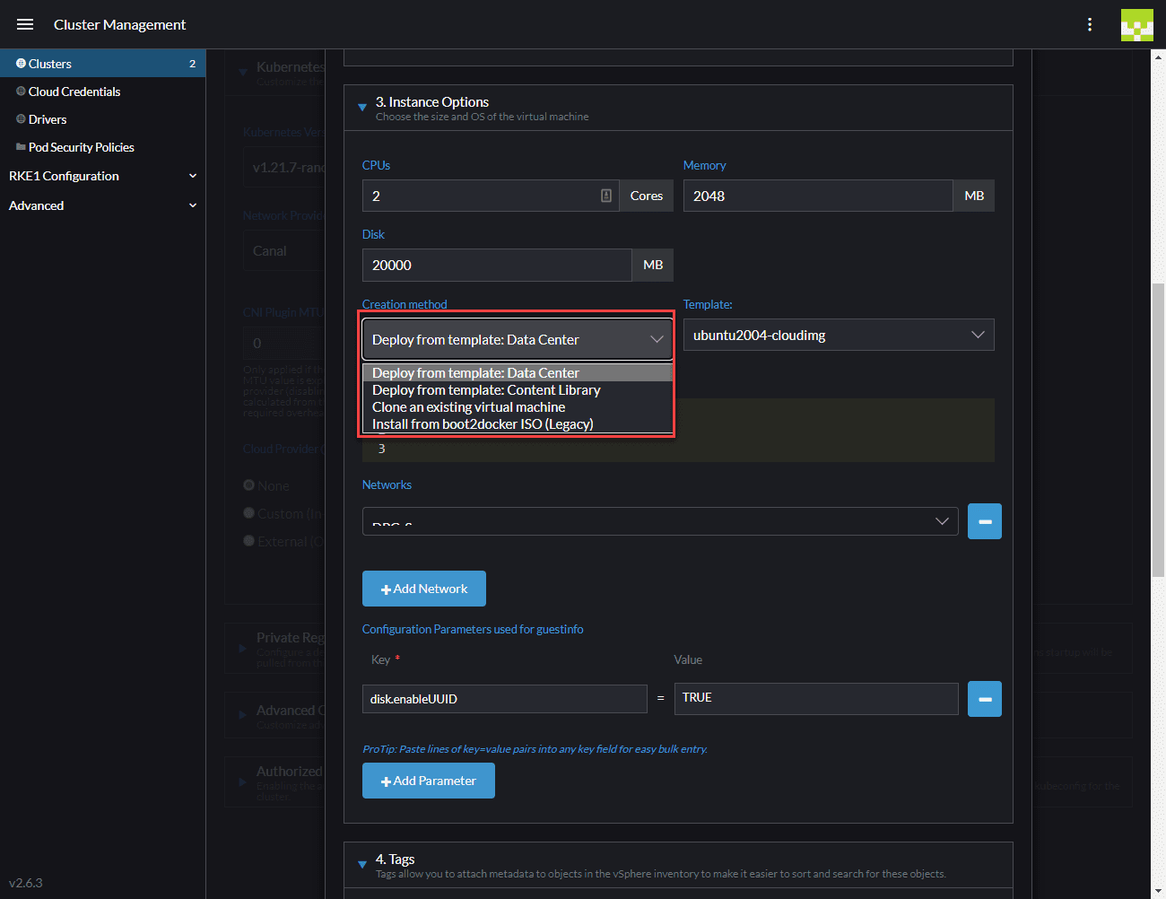 Deployment options for the cluster node deployment process