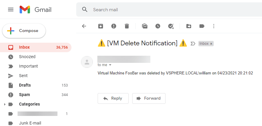 Email notification from VEBA received to Gmail