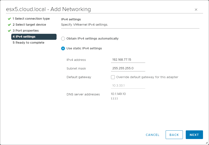 Finish adding the new VMkernel port to your ESXi host