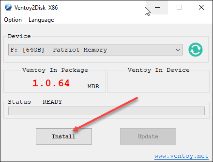 Install the Ventoy applicaton on your USB key