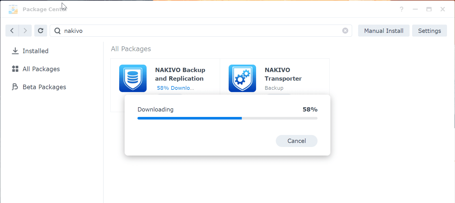 Installing the NAKIVO app in Synology