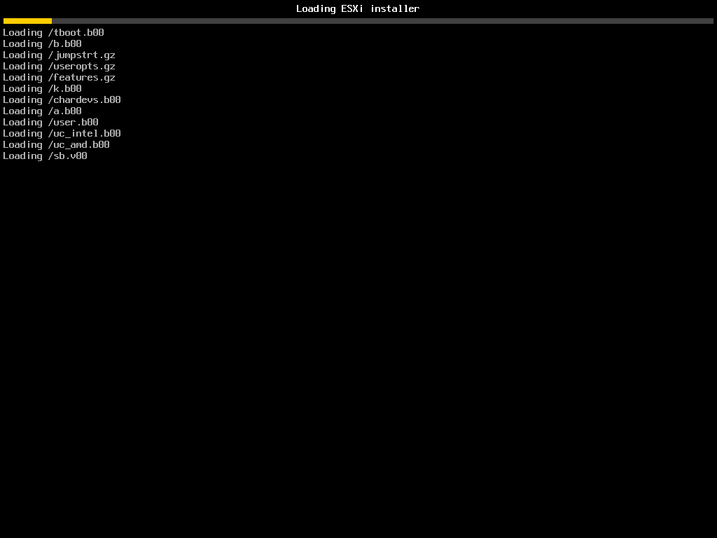 Loading ESXi from the USB key after selecting the ESXi ISO version to use