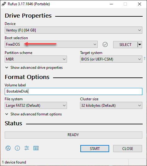 Making a bootable DOS disk using Rufus