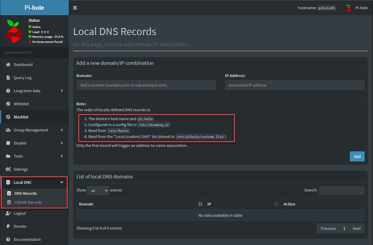 Managing local DNS records in Pi hole