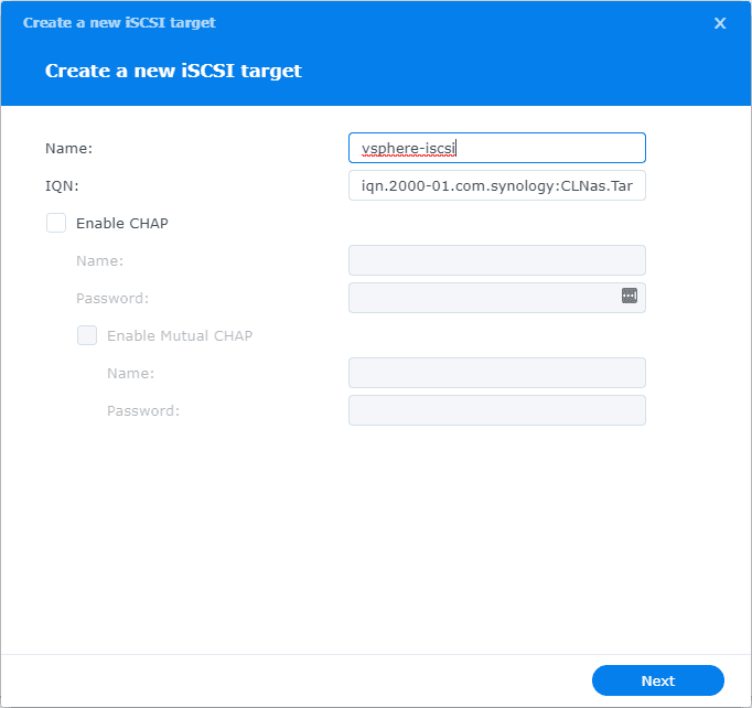 Name the iSCSI target and take note of the target address