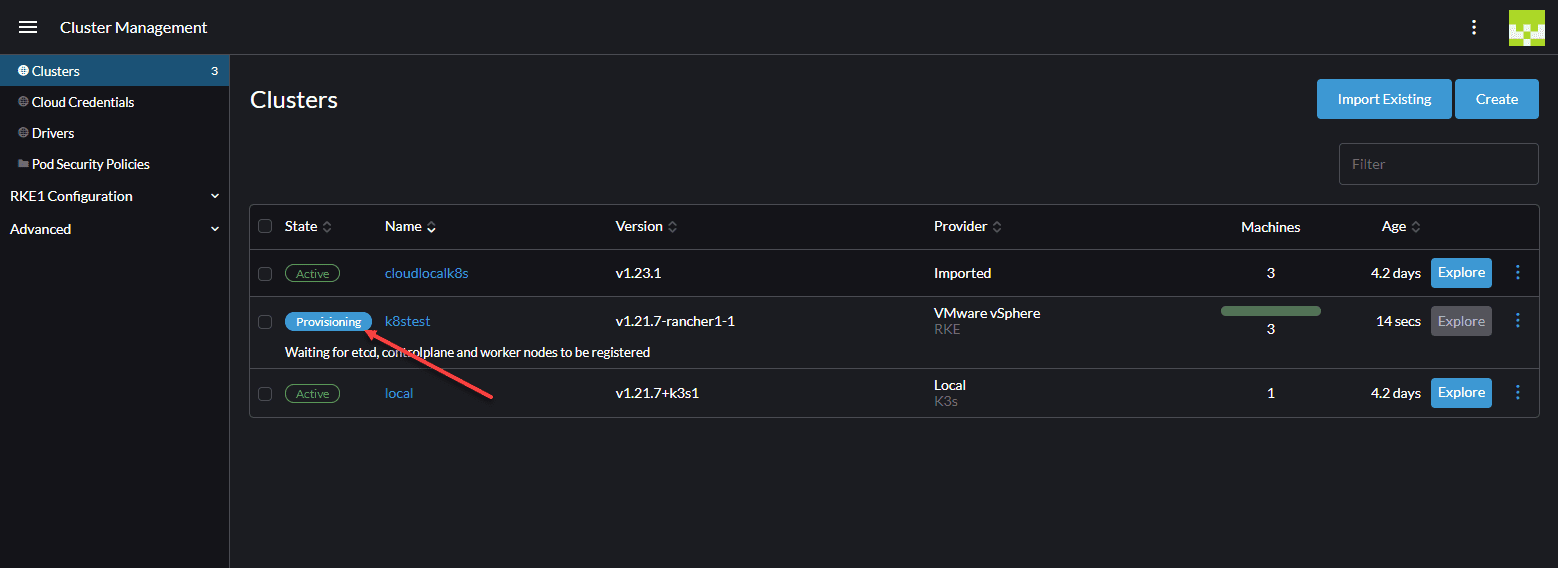 New cluster provisioning in Rancher