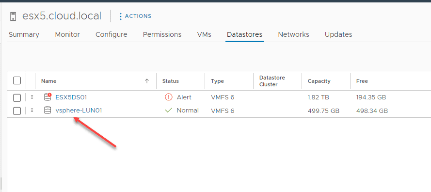 New vSphere datastore added successfully