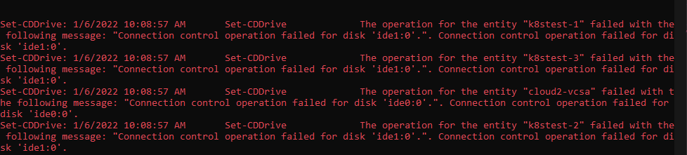 Operation failed to remove the CD ROM drive from your vSphere VMs