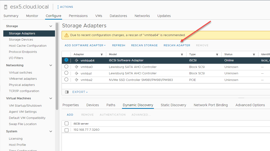 Rescan your adapter to discover the iSCSI LUN