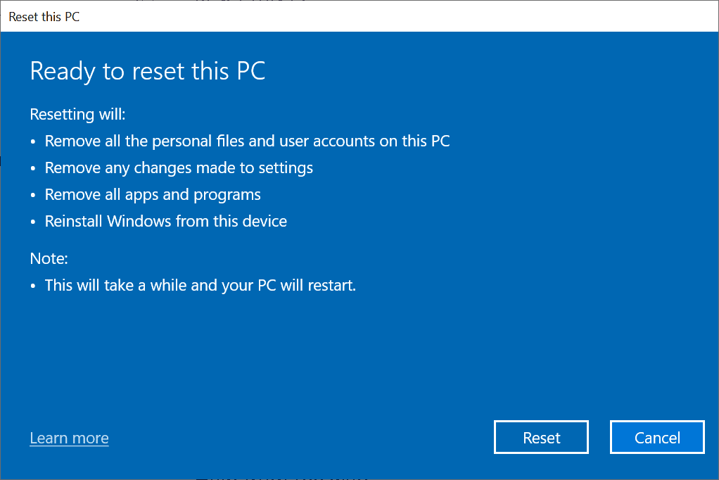 Reset Windows 10 back to the out of the box experience