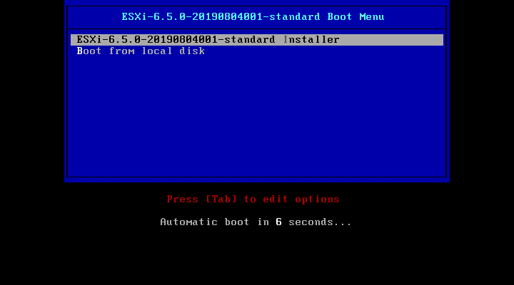 Selecting one of the ESXi images to boot from