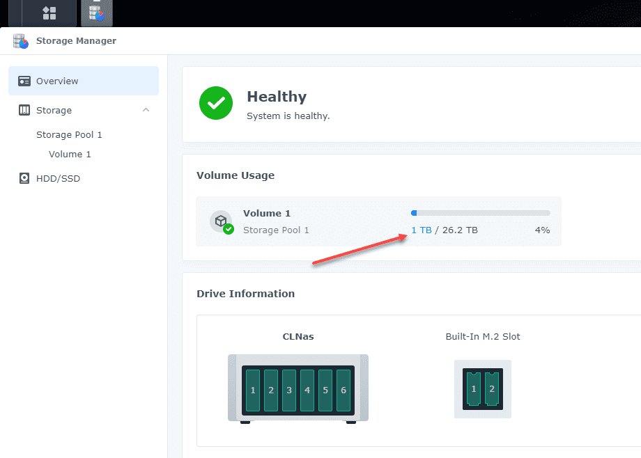 Storage space used on the Synology NAS from NAKIVO