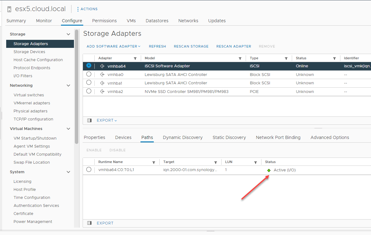 Synology target added and showing as Active