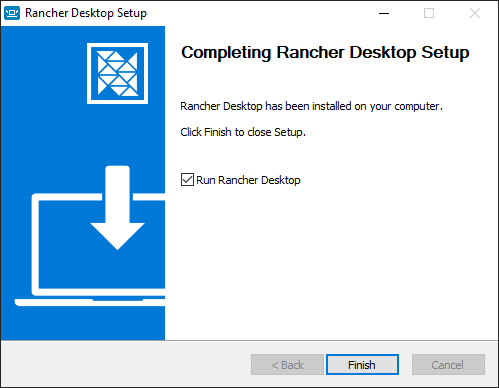 The installation of Rancher Desktop completes successfully