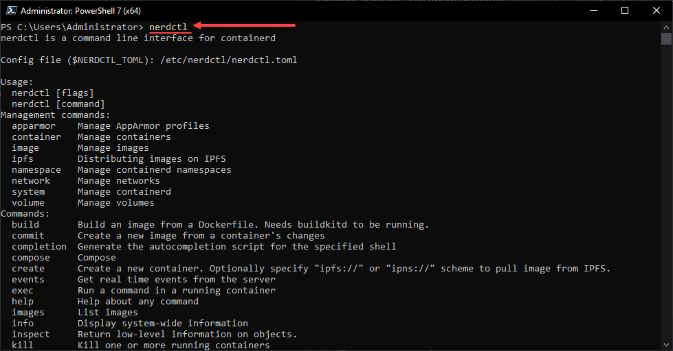 Using the nerdctl command line tool