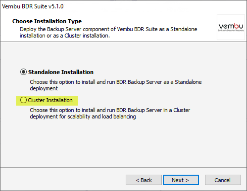 BDR Cluster configuration option during installation