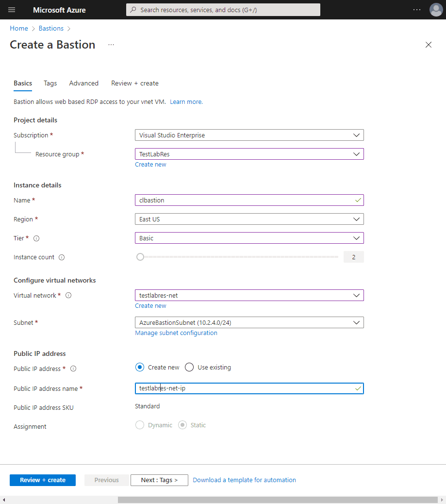 Creating the Azure Bastion host works as expected