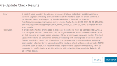 Pre Update Check Results finding problematic hosts