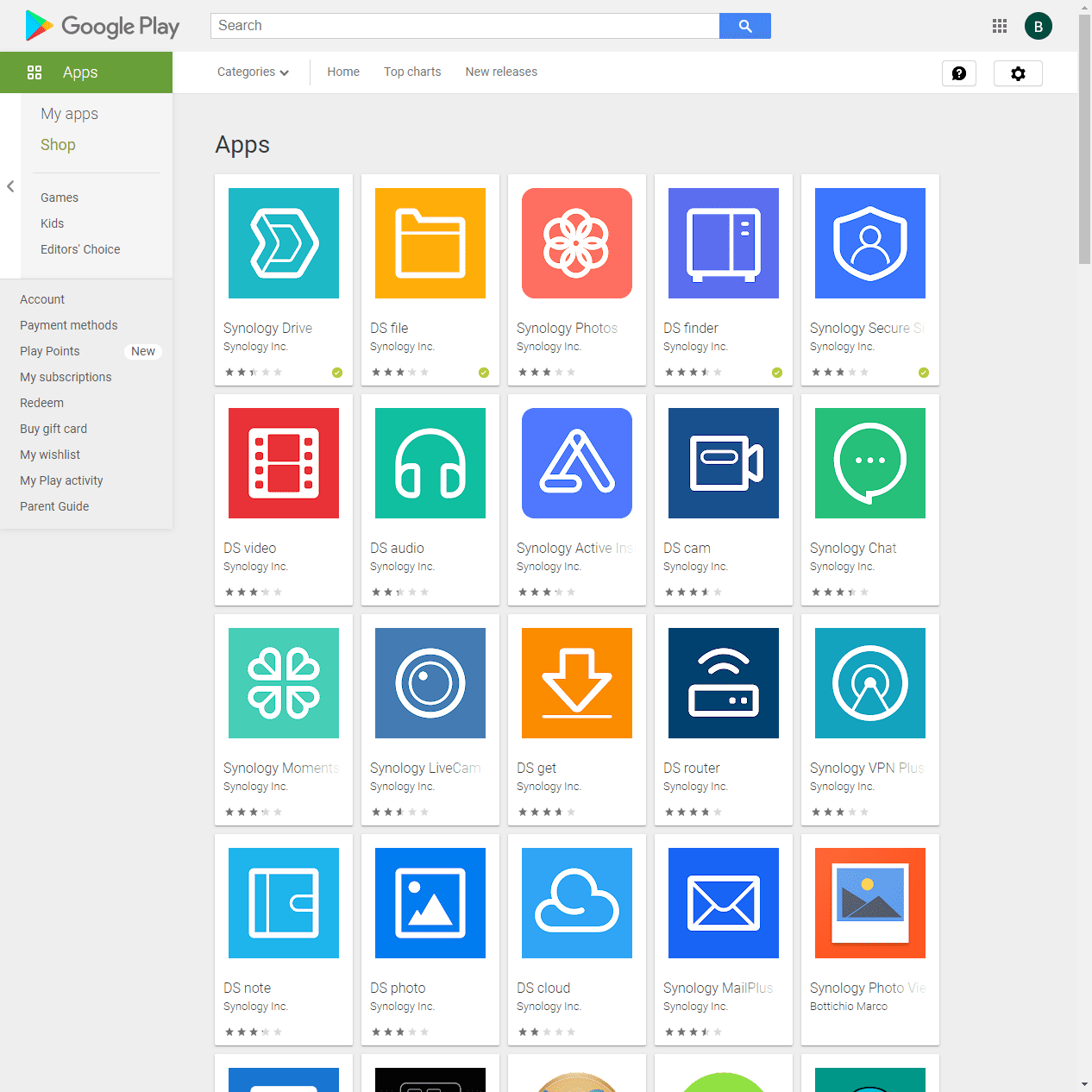 Synology mobile apps in the Google Play store