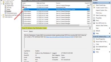 Warning in the SYSTEM log from the PacRequestorEnforcement registry key set to 1