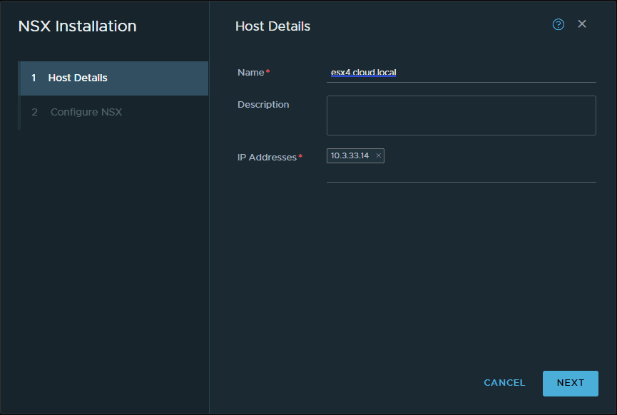 Beginning the process to install and configure NSX on an ESXi host