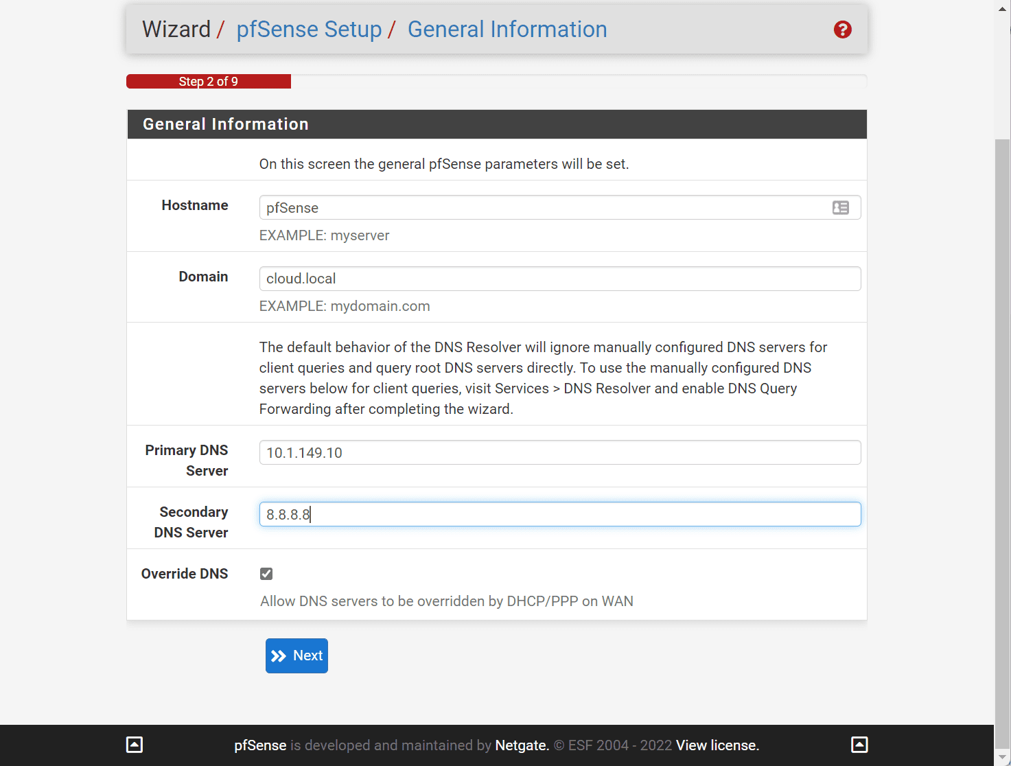 Configure pfSense hostname domain and DNS