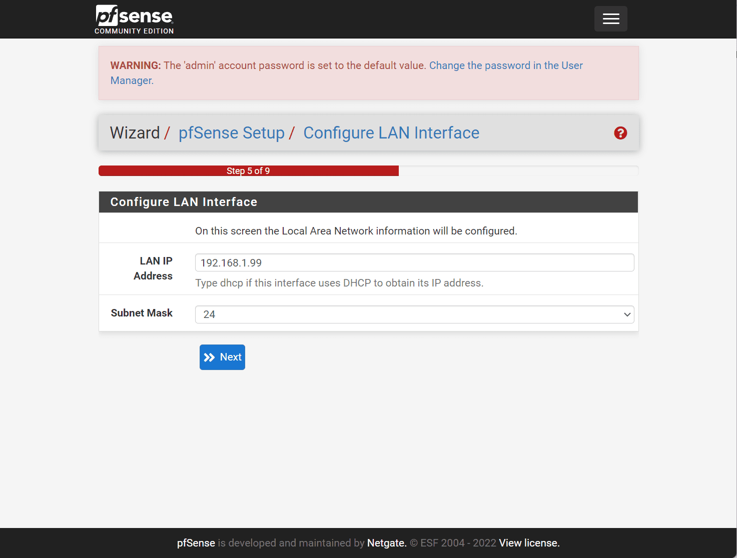 Configure the pfSense LAN configuration