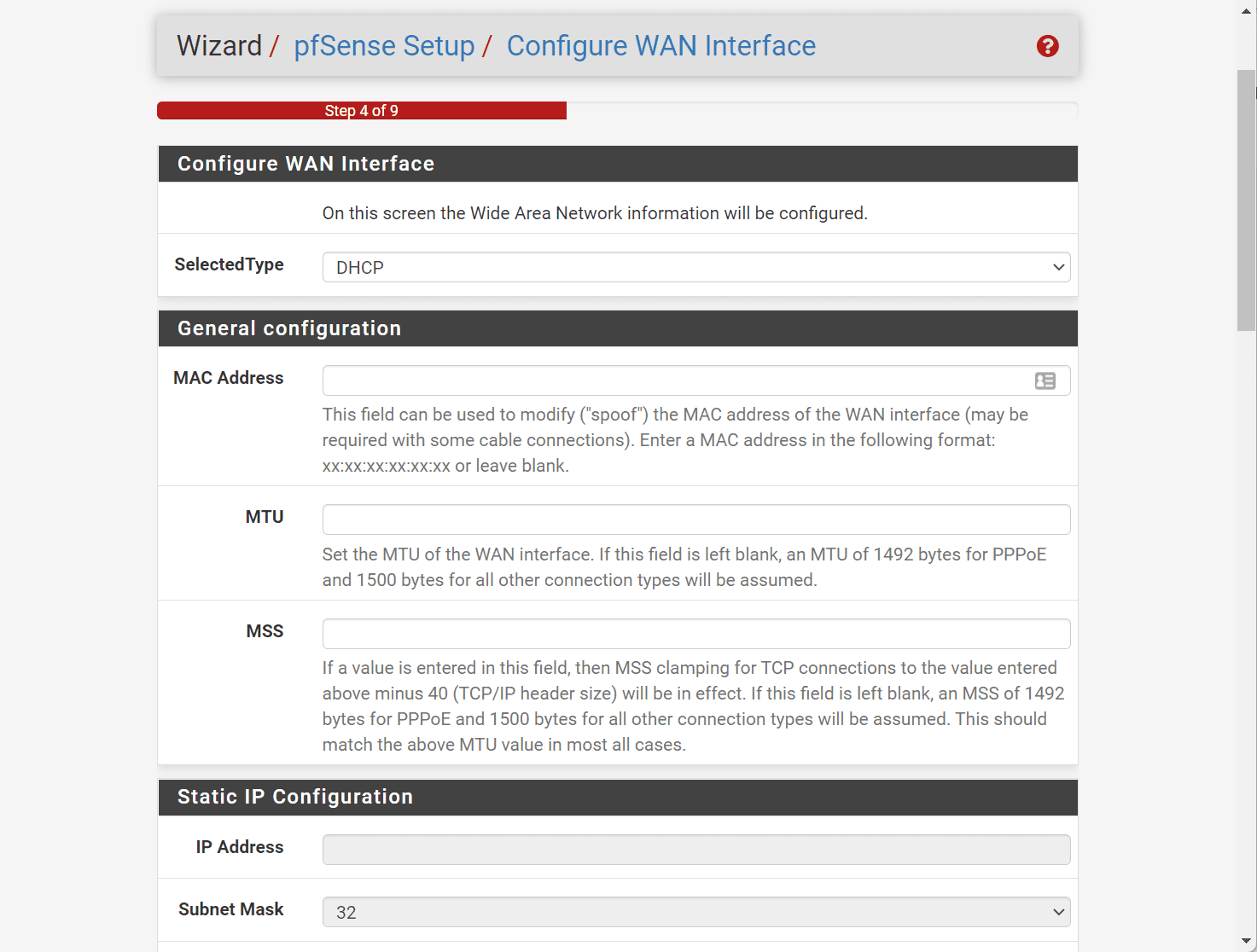 Configure the pfSense WAN interface