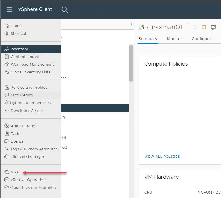 Launching the NSX installation from the vSphere Client