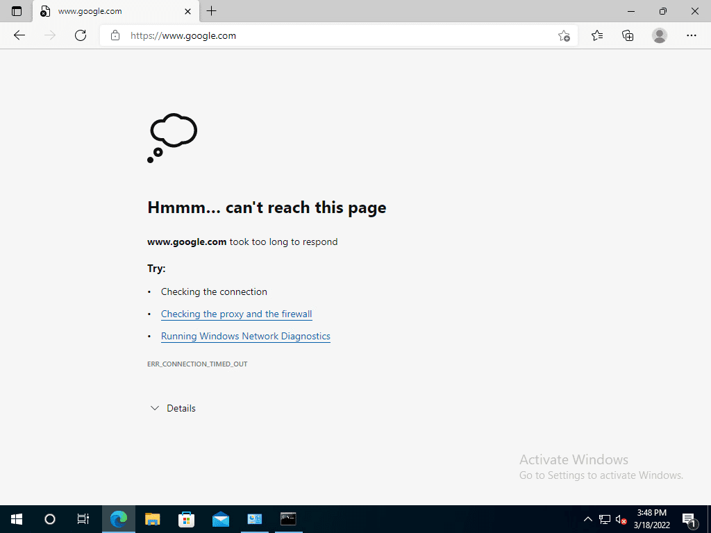 Loading the web page fails after disabling the Internet connectivity rule