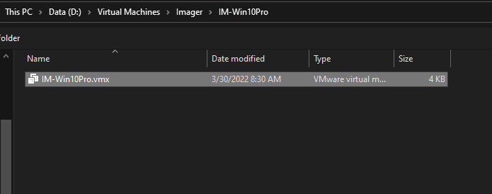 Open the new Imager created image in VMware Workstation